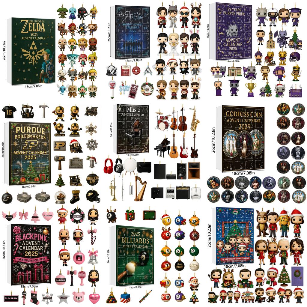 Vánoční adventní kalendář Stray Kids s 24 akrylovými ozdobami pro sváteční obdarování