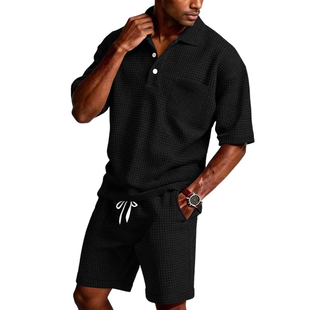 Men's Summer Hawaiian Button Shirt Shorts Set