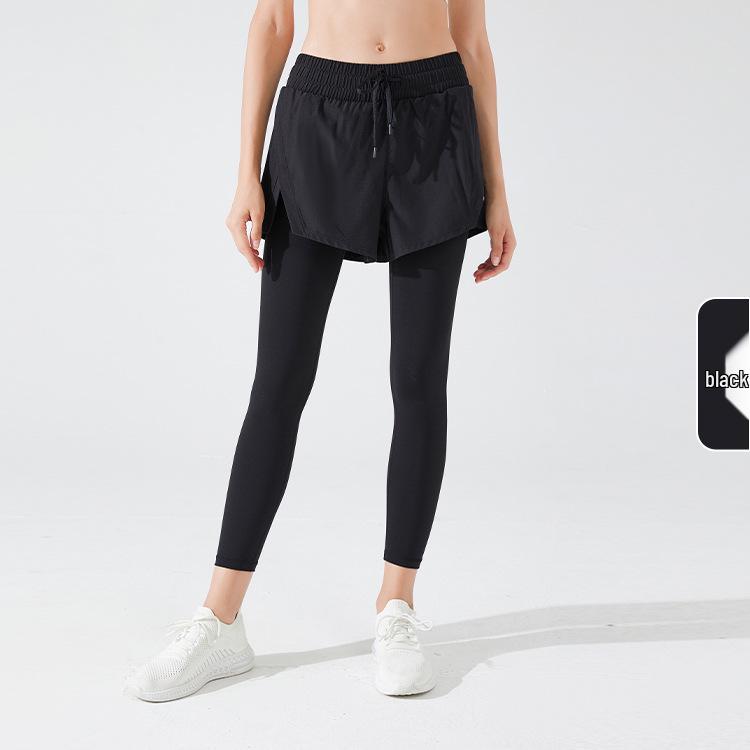 

Женские быстросохнущие брюки для йоги из двух частей с высокой эластичностью - весенне-летние леггинсы для фитнеса и бега с плотной посадкой XL чёрный