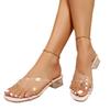 New Style Transparent High Heel Sandals European American Sexy Square Toe Ankle Strap Clear Crystal Heels Sandals Zapatos Mujer