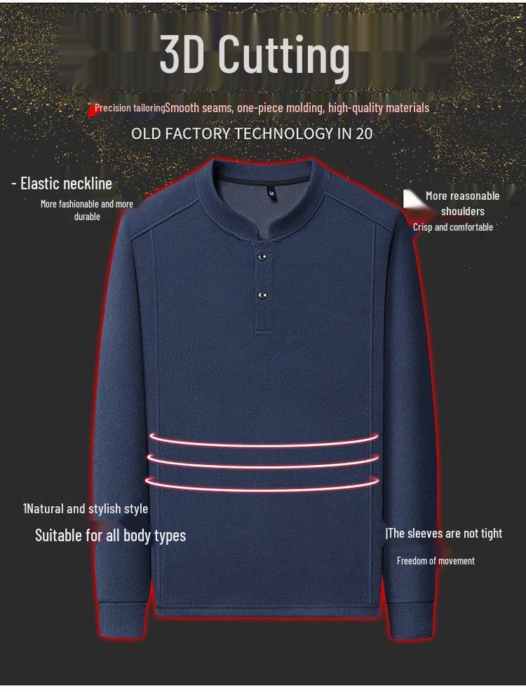 Men's Chinese Style Stand Collar Fleece Sweatshirt - Warm Long Sleeve Base Layer for Autumn/Winter