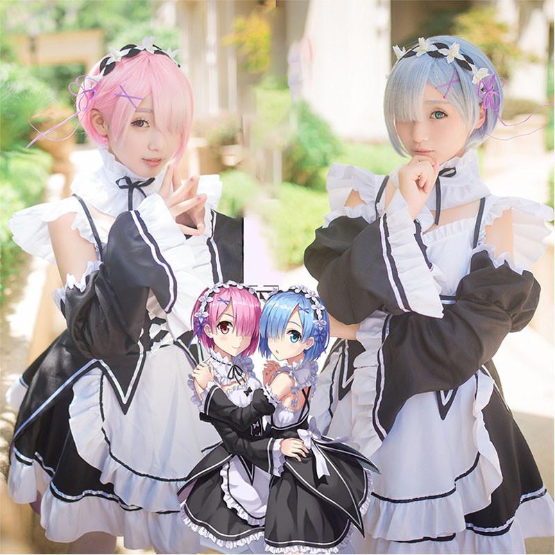 Zero Kara Hajimeru Isekai Seikatsu Twins Ramrem Cosplay Maid Party Dress
