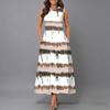 Ladies Plus Size Sleeveless Round Neck Dress Charming Cluster Floral Flowy Calf Length Dress