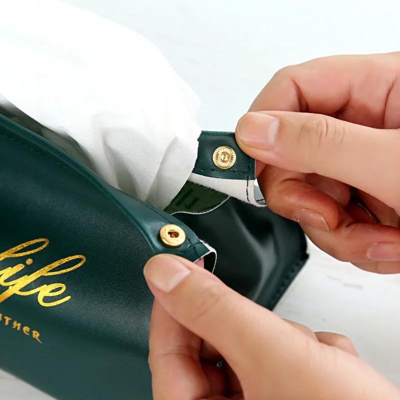 Leather Tissue Box Napkin Holder Car Tissue Box Home Living Room Holder Storage Case Desktop Storage Sundries Storage Pouch