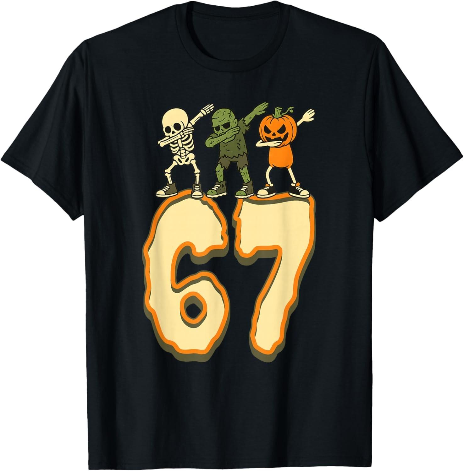 67 Halloween Meme 6 7 Numbers Six Seven Funny Skeleton unisex T-Shirt Mens Womens Tees Top 2XL