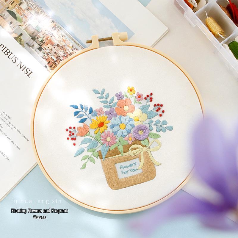 Nordic DIY Embroidery Kit: Beginner's Fresh Floral Fabric Art Set