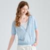 Women's Striped Hooded Short-Sleeve Knit Top