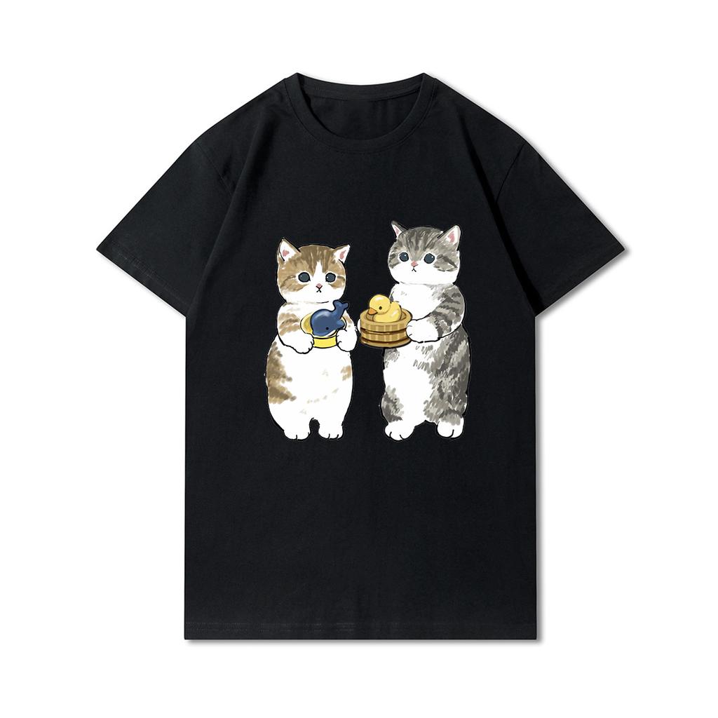 Plus Size Cats Shark Printed Women T Shirts Round Neck Cotton Tops Summer Animal Y2K Fashion 90S Casual Oversize Black Tees