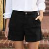 Pantalones cortos de lino y algodón suave para mujer, con bolsillos, cierre de botones suaves, sin cremallera, corte ajustado.
