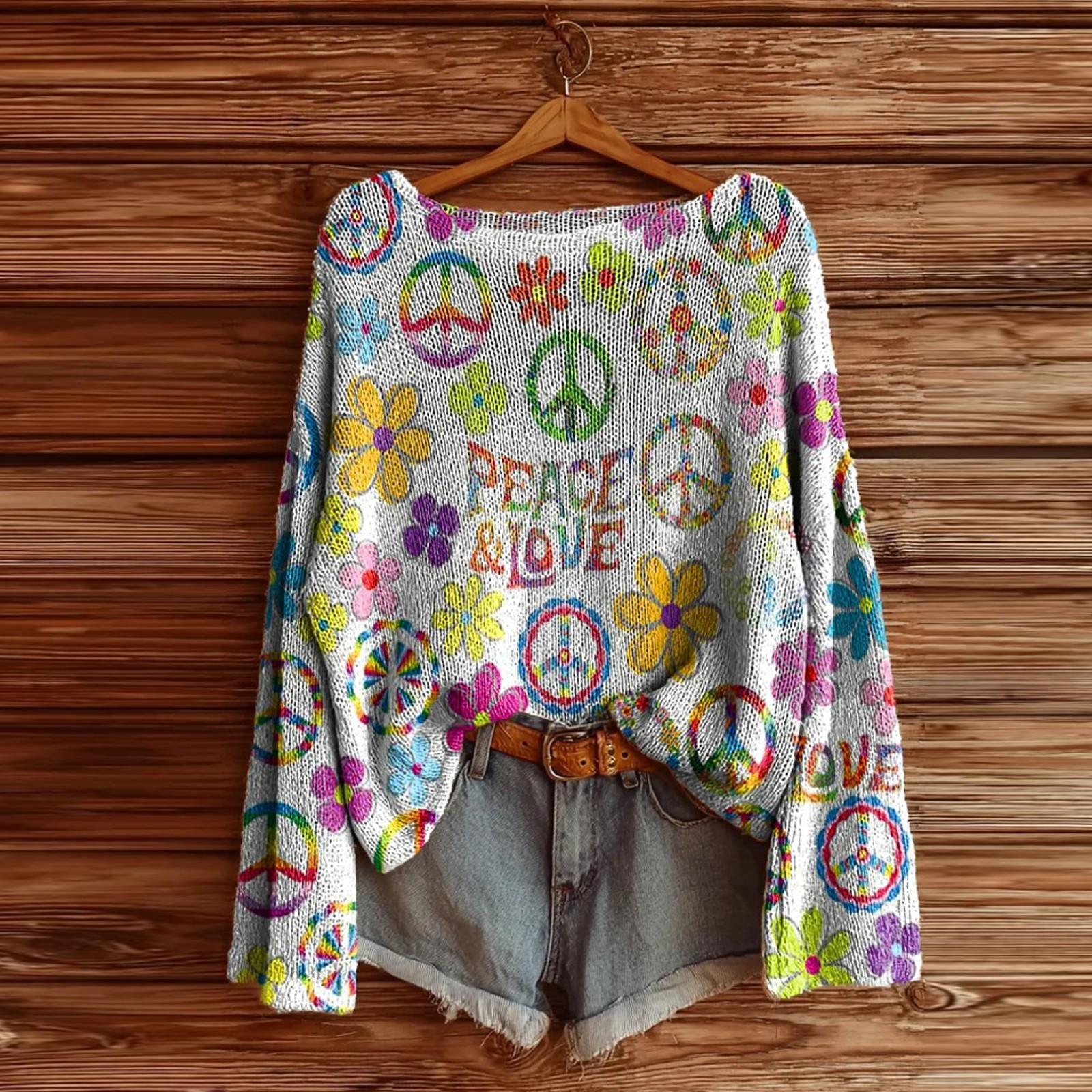 

Женская футболка с винтажным цветочным принтом, круглым вырезом, свободная, с длинным рукавом, средней длины, с большим пальцем, с утечкой XS