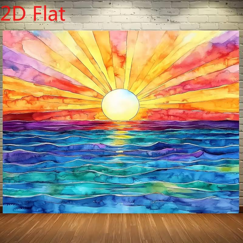 

2D Flat Printed Colorful Sunrise Ocean Background for Beach Themed Events 47.2x31.5inch/120*80cm