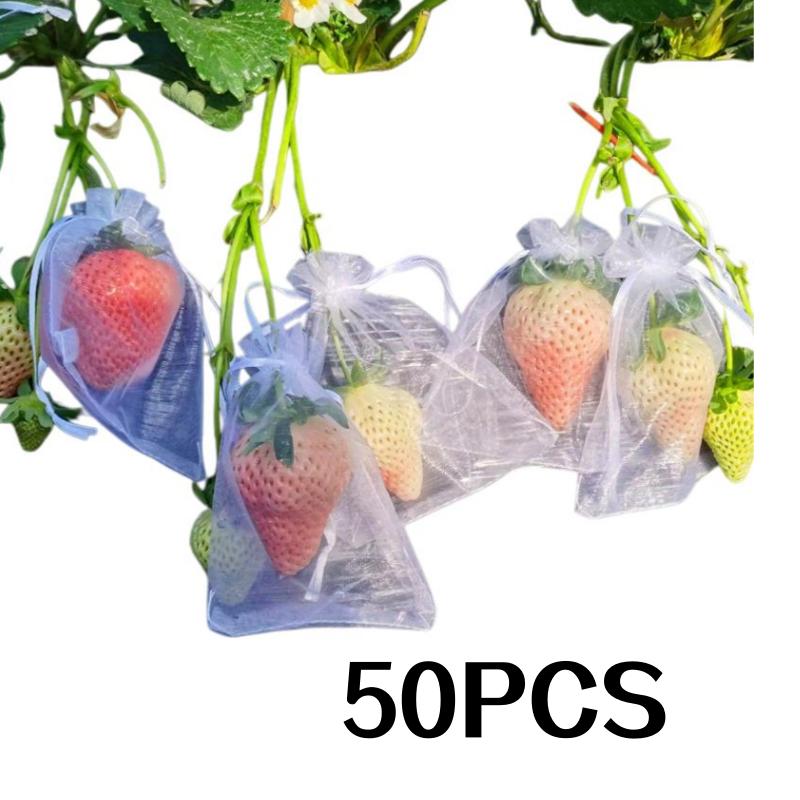 

50-Pack Reusable Breathable Mesh Fruit Protection Bags with Drawstring Closure - Lightweight Gauze Netting Suitable for Garden Orchards, S