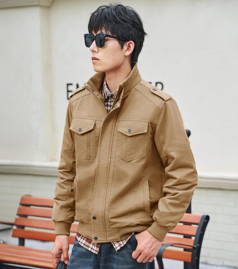 KEFITEVD Winter Einfarbig Größe XL Herrenjacke, Fleece gefüttert, Freizeit, Arbeitskleidung, Winddicht, Blouson, Militär, Motorradfahrer, Herbst/Winter, Khaki,