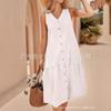 2025 New Sleeveless V-neck Button Ruffle Edge Dress for Women, Simple and Fashionable Medium and Long Dress, Amazon