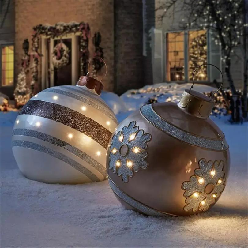 60cm Outdoor Christmas Inflatable Decorated Ball PVC Giant Big Large Balls Xmas Tree Decorations Toy Ball Without Light Ornament
