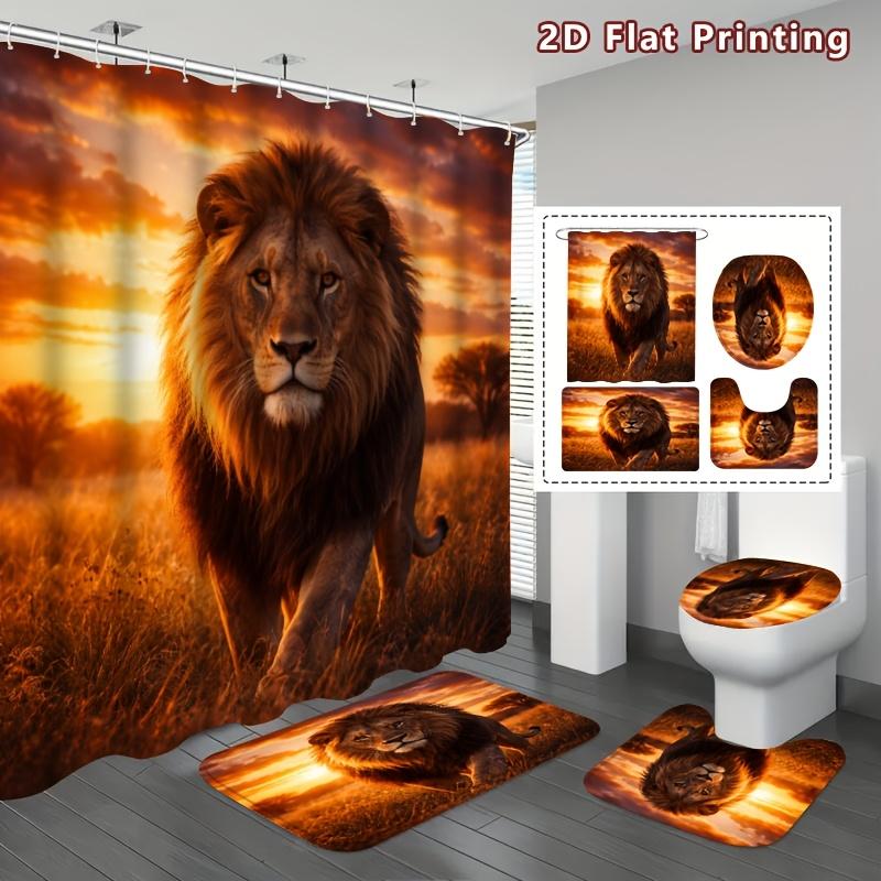 4Pcs Shower Curtain Set with Non-Slip Bath Mat, Toilet Lid Cover, Contour Rug & 12 Hooks, Bathroom Decor