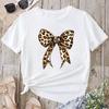 Fashionable Women Tshirt Summer Lightweight Knit Slightly Stretchy Short Sleeve Leopard Print Bow Tshirt Womens Clothing