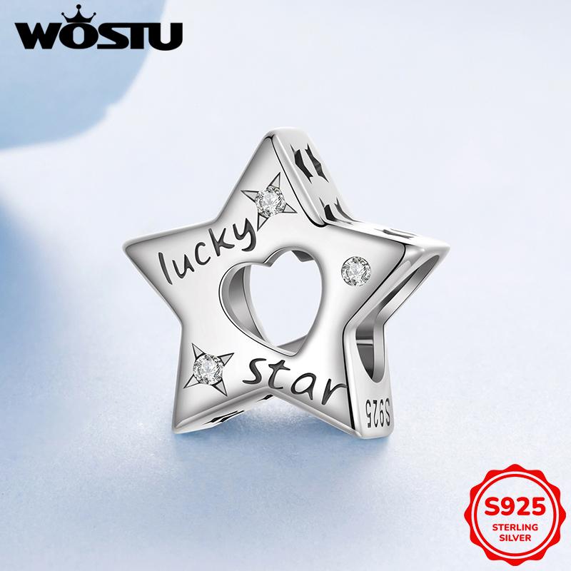 WOSTU 925 Sterling Silver Lucky Star Clip Stopper Bead For Bracelet Moon Star Planet Charm Pendant Fit DIY Neckalce Jewelry Gift