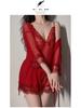 Strappy Lace Nightgown & Tie-Up Robe Set: Tempting Lingerie Homewear for Women