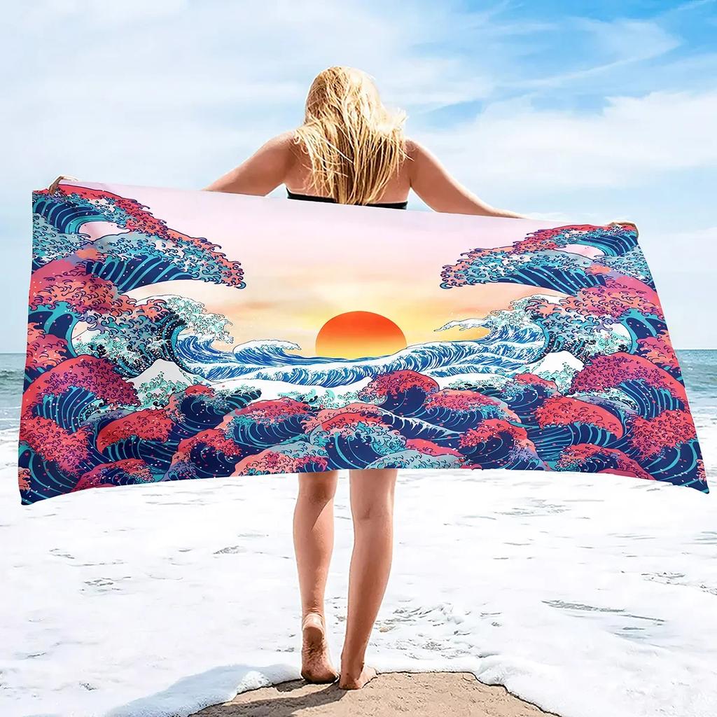 Ocean Wave Beach Towel,Oversized Quick Dry Sand Free Proof Absorbent Lightweight Beach Blanket Bath Towel Swim Sport Pool Towels