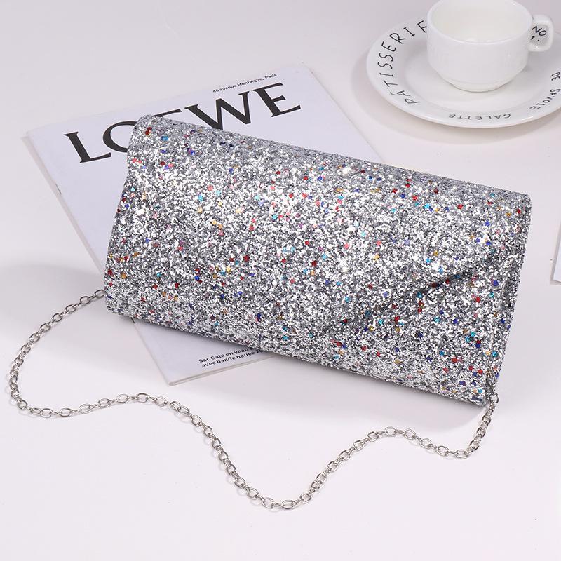 

Модная женская персонализированная съемная металлическая цепочка с пайетками, сумка-перевертыш с цепочкой для ужина серебряный