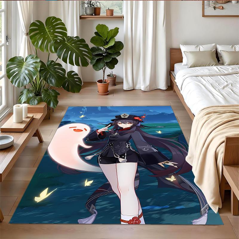 Anti‑Slip Crystal Velvet Floor Rug, Genshin Impact Design Carpet for Indoor Living Bedroom Home Decoration