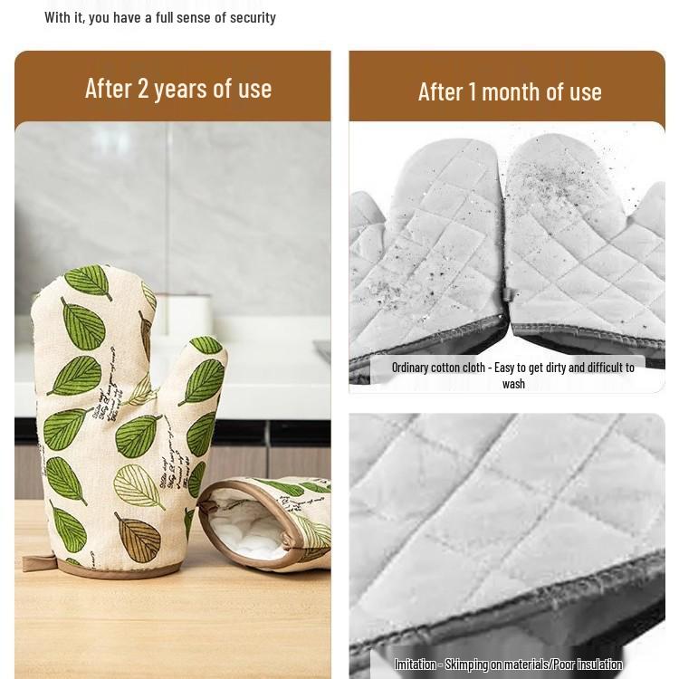 Thickened Non-Slip Heat-Resistant Oven Gloves for Baking and Cooking