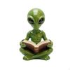 Alien Figurine with Book Extraterrestrial Resin Quirky Garden Statue for Bookshelf,