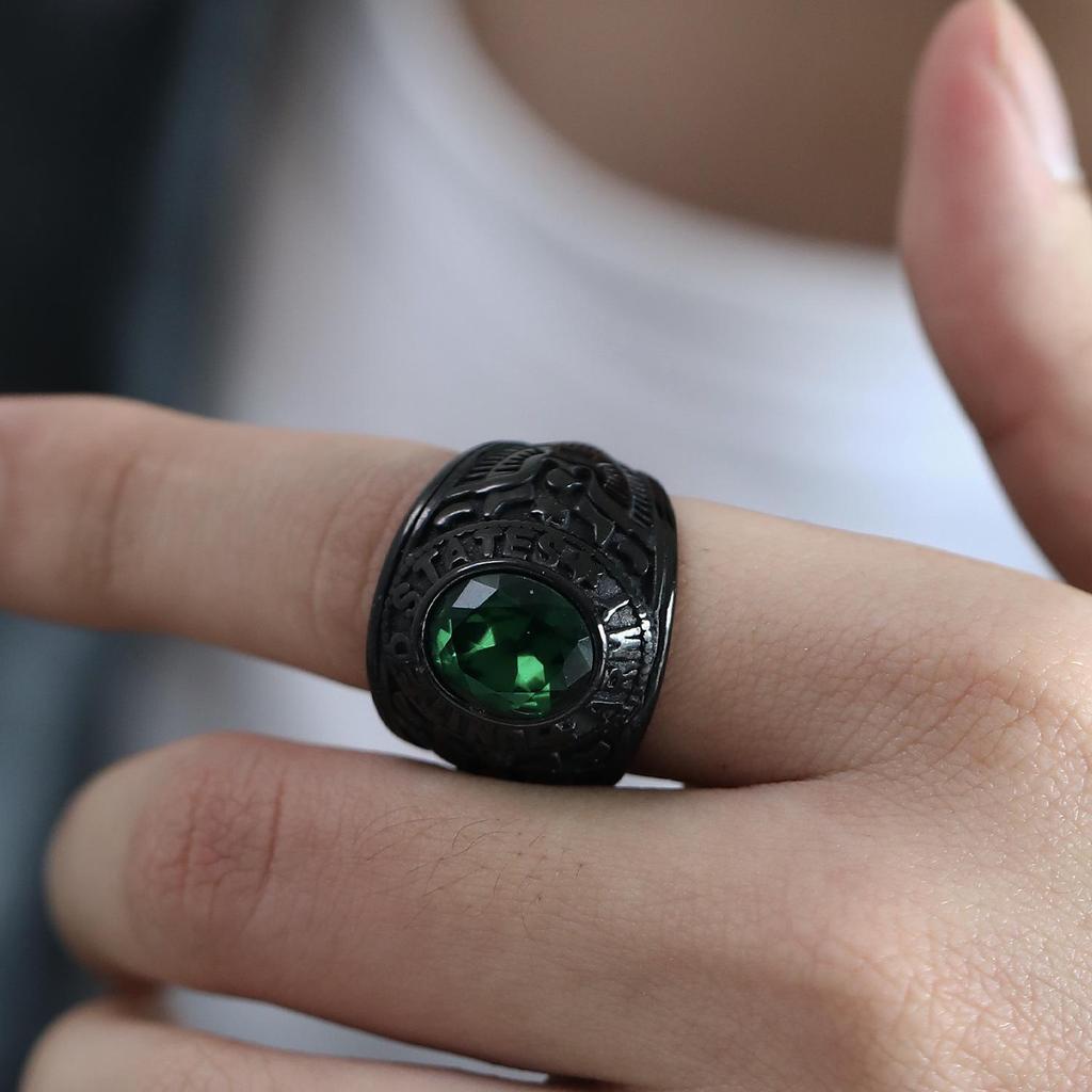 Retro Titanium Army Personalized Finger Ring