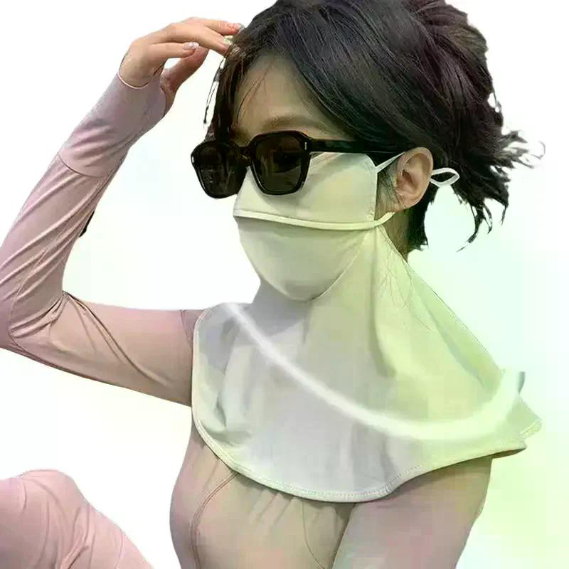 Summer Ice Silk Sun Protection Mask For Women UPF50+ Anti-UV Scarf Outdoor Cycling Hiking 360° Face Neck Cover