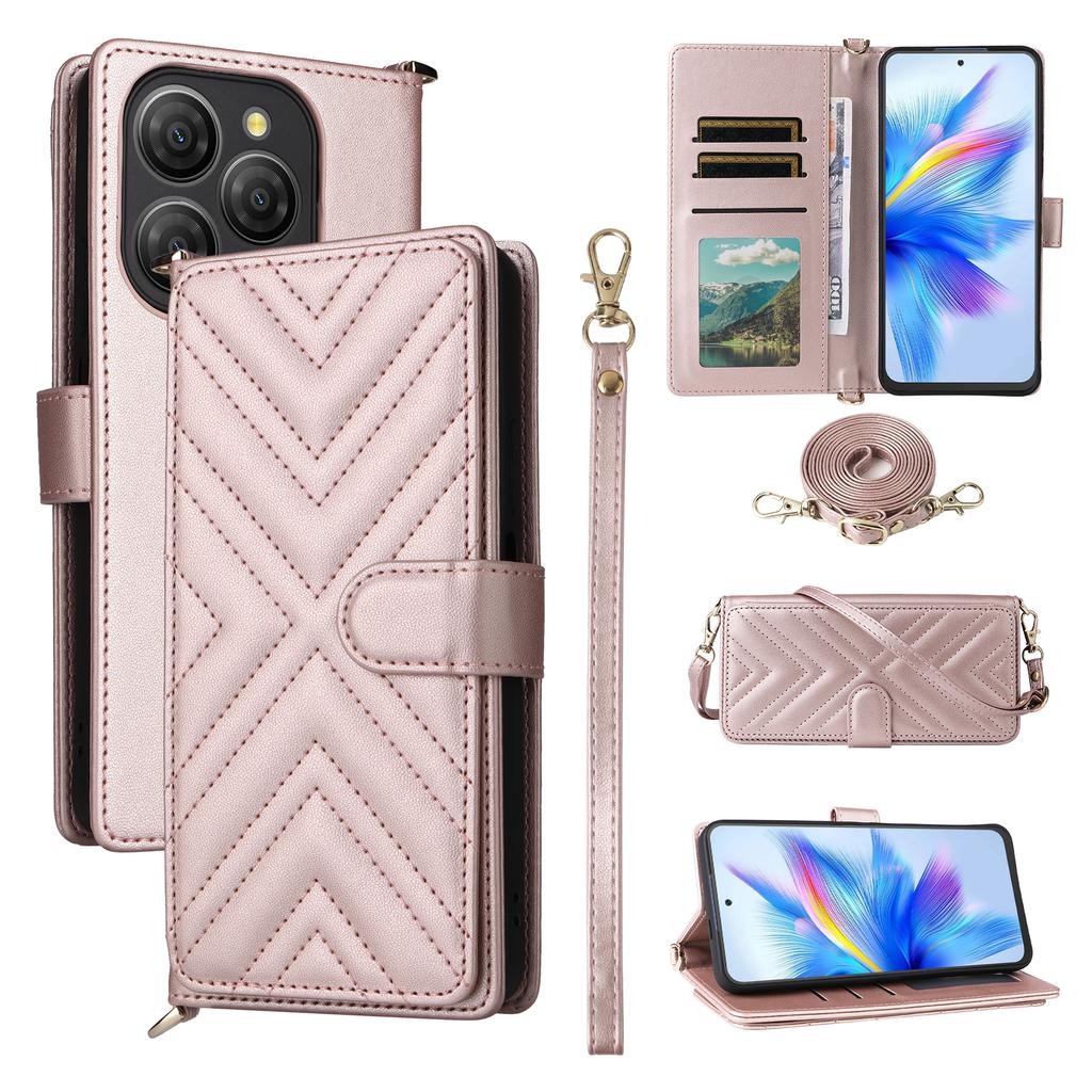 For Blackview Shark 9 5G Wallet Case with Shoulder/Wrist Strap Leather Phone Cover Stand