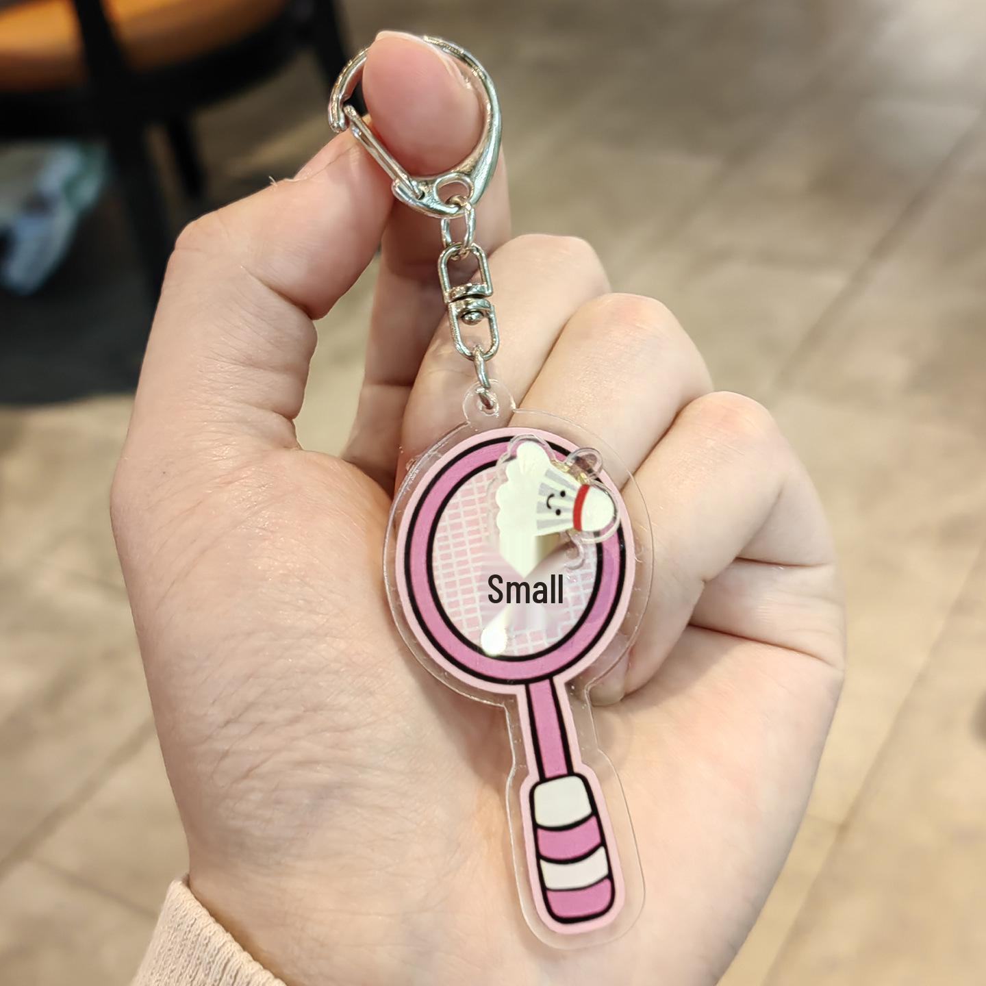 Cute Cartoon Badminton Racket Keychain with Rotating Pendant and Woven Rope Ornament Gift