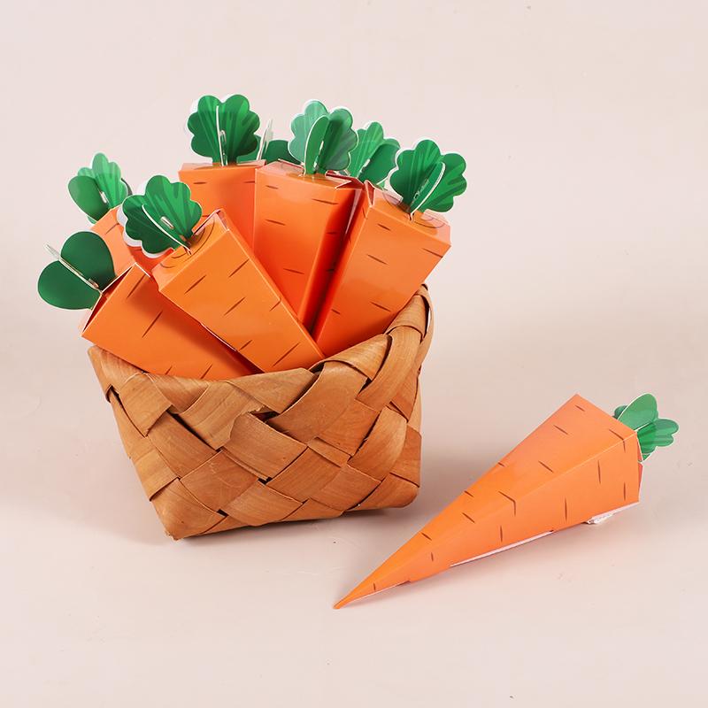 50pcs Easter Carrot Paper Candy Box Bunny Rabbit Cookie Snack Packaging Bags Spring Easter Party Decoration Kids Birthday Favors