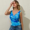 Women Summer Deep V-neck Sleeveless Tie Dye Printing Plus Size Casual Tank Top