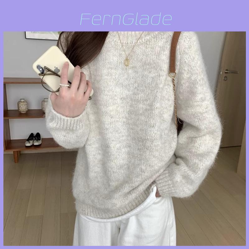 Fauler Strickpullover für Damen mit einfarbigem Design für die Herbstkälte