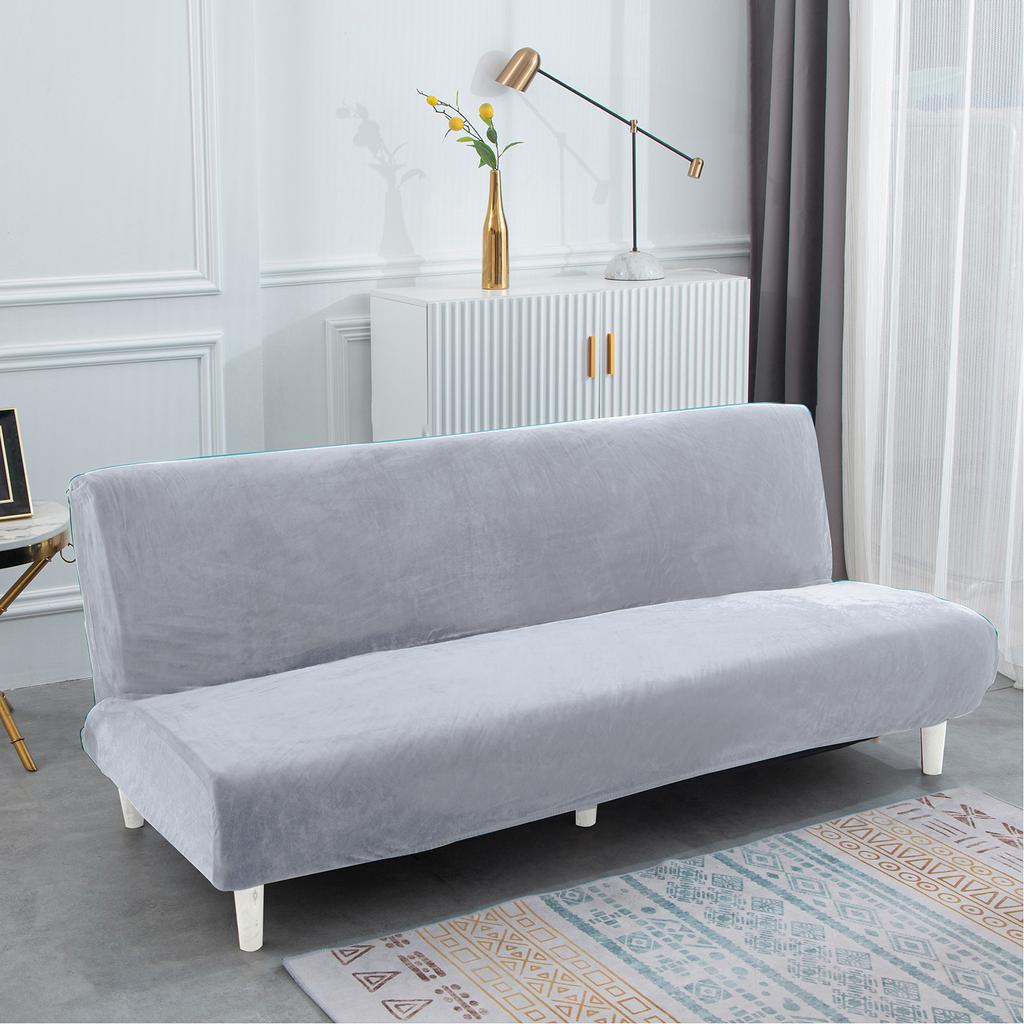 Velvet Armless Sofa Bed Covers Folding Seat Slipcover Modern Futon Stretch Sofa Bed Covers Living Room Elastic Couch Protector