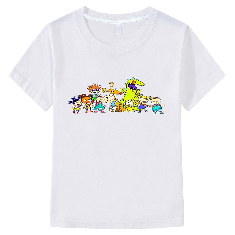 100% Cotton Rugrats Cartoon Print Children's T-Shirt Casual Cute Boys Tees Girls Kids Retro O-Neck Short Sleeve Anime T-shirt Fun T-shirt Summer Tops