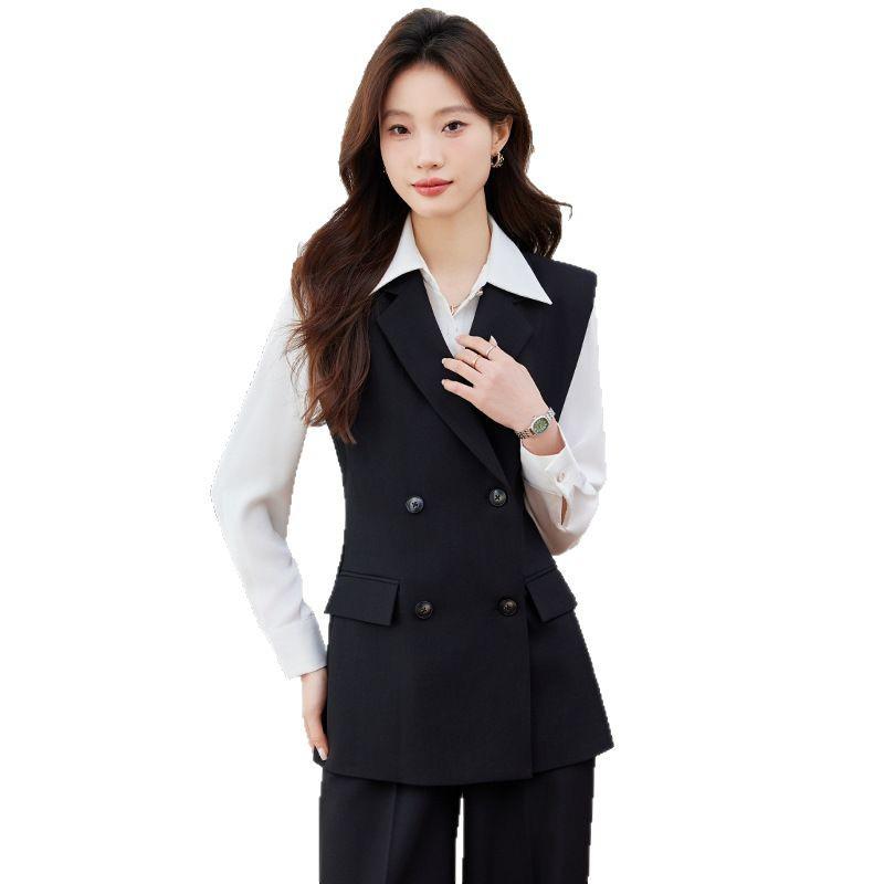 Women's Black Suit Vest Set for Spring/Autumn 2024: Professional Sleeveless Jacket for Formal and Hotel Workwear