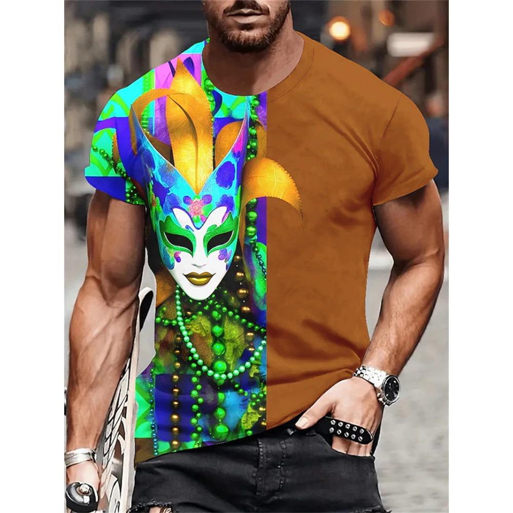 Mardi Gras 3d Print T Shirt For Men Women Fashion Exquisite Mask Graphic Pattern Short Sleeves Casual Round Neck Kids Tee Shirts