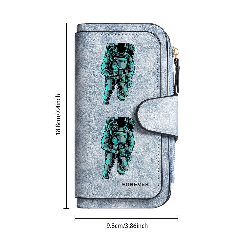 Astronaut Print Long Purse Forever Casual Fashion Travel Card Holder Zipper Wallet