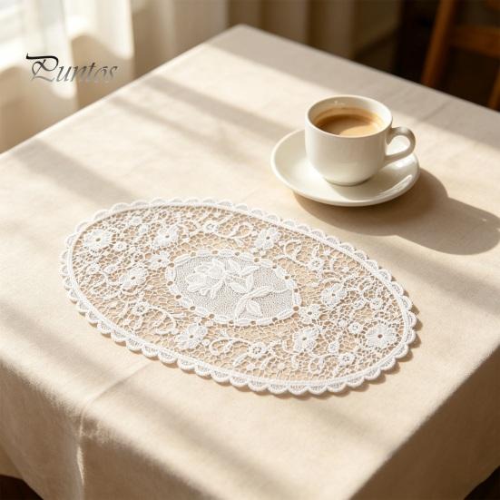 Washable Fabric Doilies for Vases White Lace Doily, Elegant Retro Placemat, Embroidered Table Small Round Placemats Jewelry Trays Mat, Rectangular