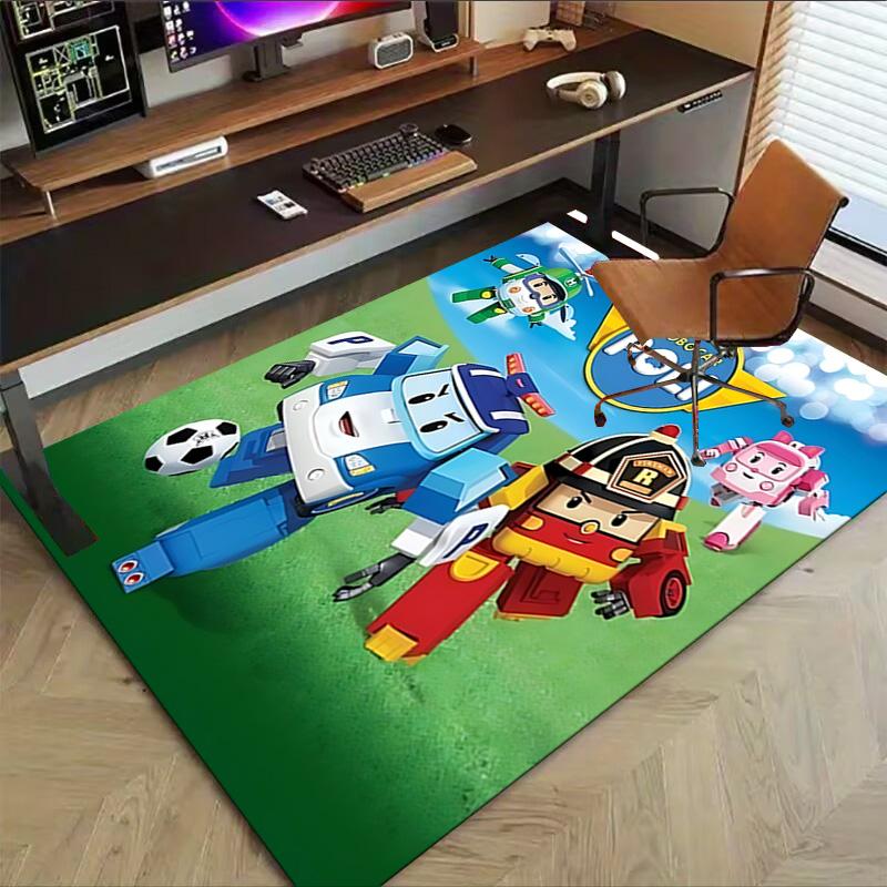 1pc Robocar Poli Adventure Carpet for Playroom Bedroom Living Room Sofa Home Decor,kids Game Area Rug Non-slip Floor Mat Y730153