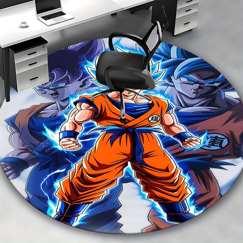 1pc Dragon Ball Z Goku Super Saiyan Blue Round Carpet - Anime Cartoon Design Chair Mat, Non-Slip Rug for Office, Home Decor, Living Room