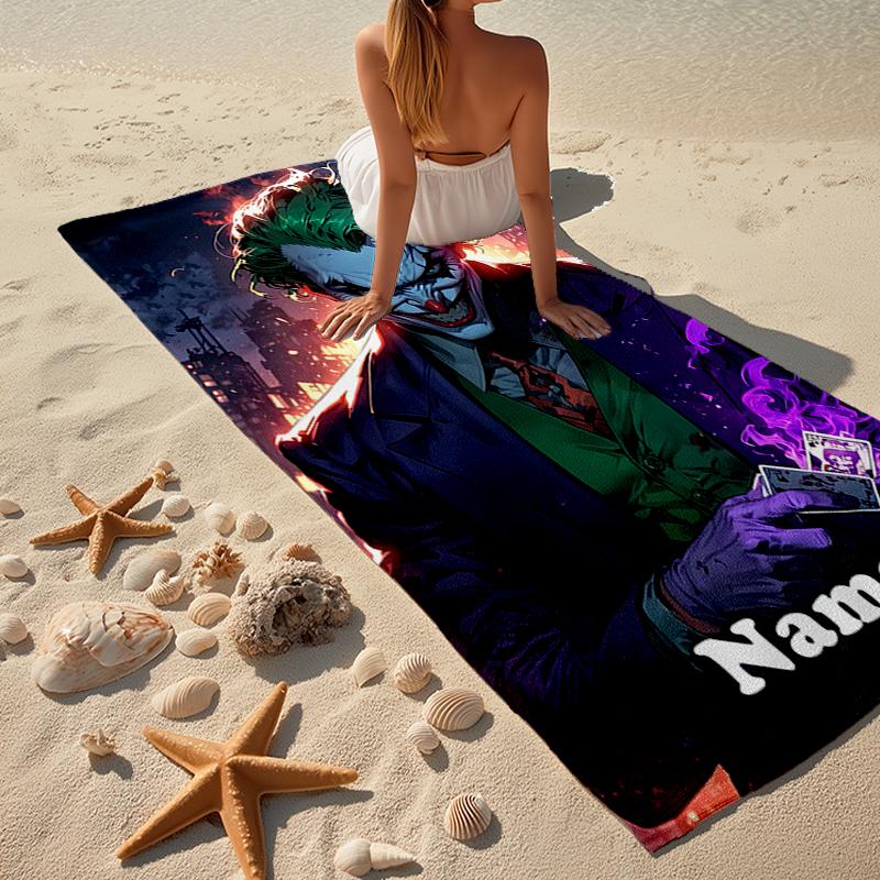 Custom Name Ultra-Soft Beach Towel with Joker Theme,Ideal for Pool - Camping, Diving - Perfect Travel Essential, Vibrant Beach Towel.