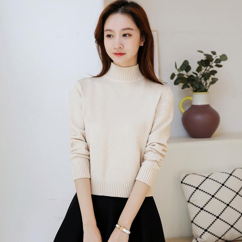 High-waisted Short Knitted Sweater Women's Long-sleeved Versatile Thermal Top Autumn and Winter Semi-turtleneck Thickened Primer Sweater