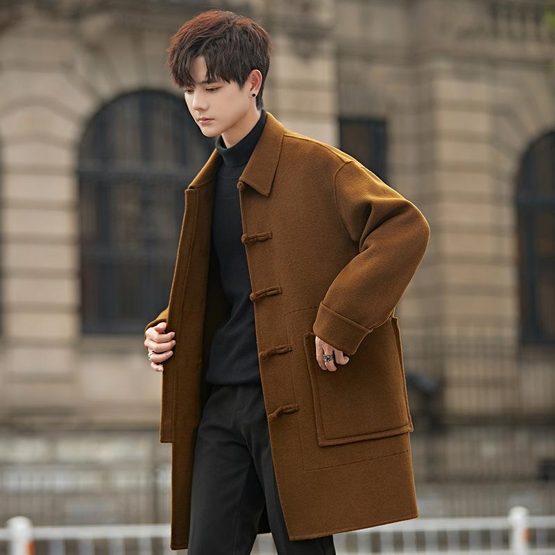 Autumn and Winter New Woolen Coat Men's Medium and Long Knee-length Woolen Trench Coat Korean Version