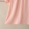 ZANZEA Camicetta a maniche corte ampia con scollo tondo casual da donna