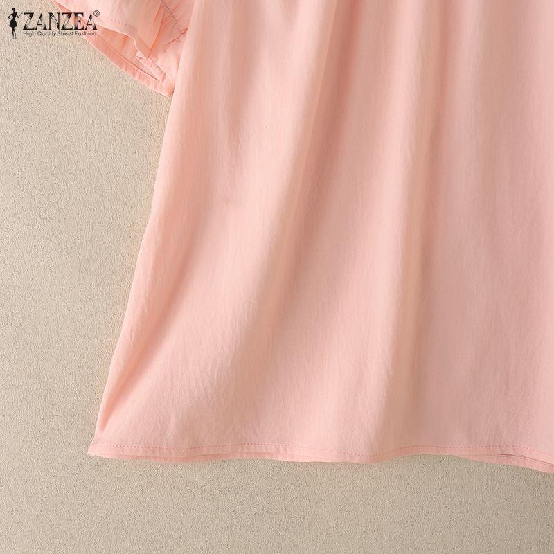 ZANZEA Camicetta a maniche corte ampia con scollo tondo casual da donna