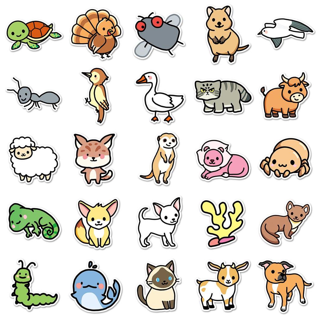 100 Cartoon Animal Stickers: Cute Waterproof Decorative Stickers for DIY Phone Cases & Journals