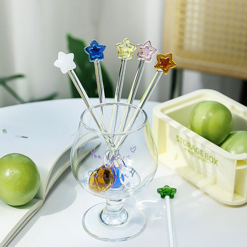 New Star Coffee Spoon Colorful Crystal Glass Tea Spoons Long Handle Mixing Round Spoon Dessert Cake Scoops Kitchen Tableware